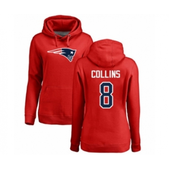 Football Women's New England Patriots #8 Jamie Collins Red Name & Number Logo Pullover Hoodie