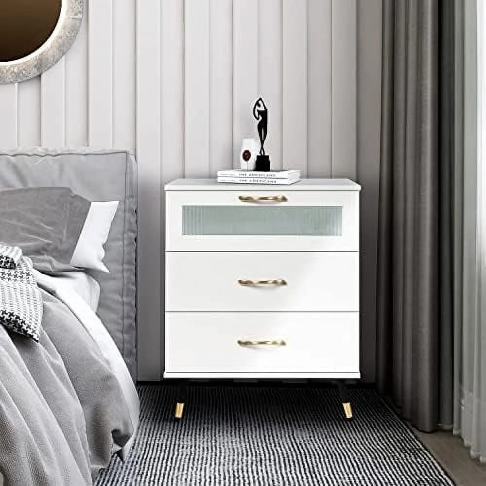 HBBOOMLIFE White Nightstand Modern 3 Drawer Nightstands  Bedroom Dresser Accent Bedside Cabinet End Side Table Modern Night Stand Perfect for Bedroom Living Room Accessories White (White - Curated Treasures Market