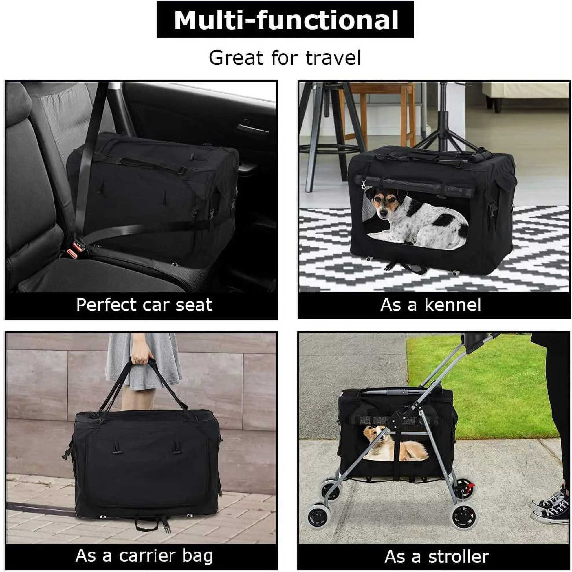 Dog Stroller Cat Stroller Pet Carriers Bag for Small Medium Dogs Cats Travel Camping 4 Wheels Lightweight Waterproof Folding Crate Stroller with Soft Pad,Black - Curated Treasures Market