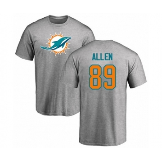 Football Miami Dolphins #89 Dwayne Allen Ash Name & Number Logo T-Shirt