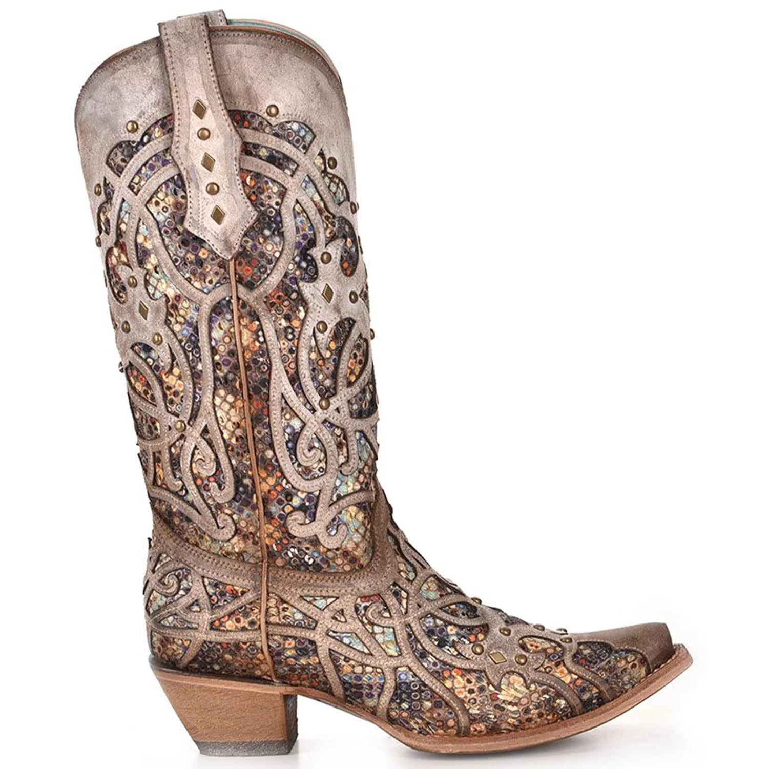 Corral Women's Taupe Inlay Western Boot Snip Toe Taupe 8 M  US - Curated Treasures Market