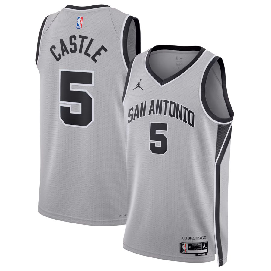 Unisex San Antonio Spurs Stephon Castle Jordan Brand Silver Swingman Jersey - Statement Edition