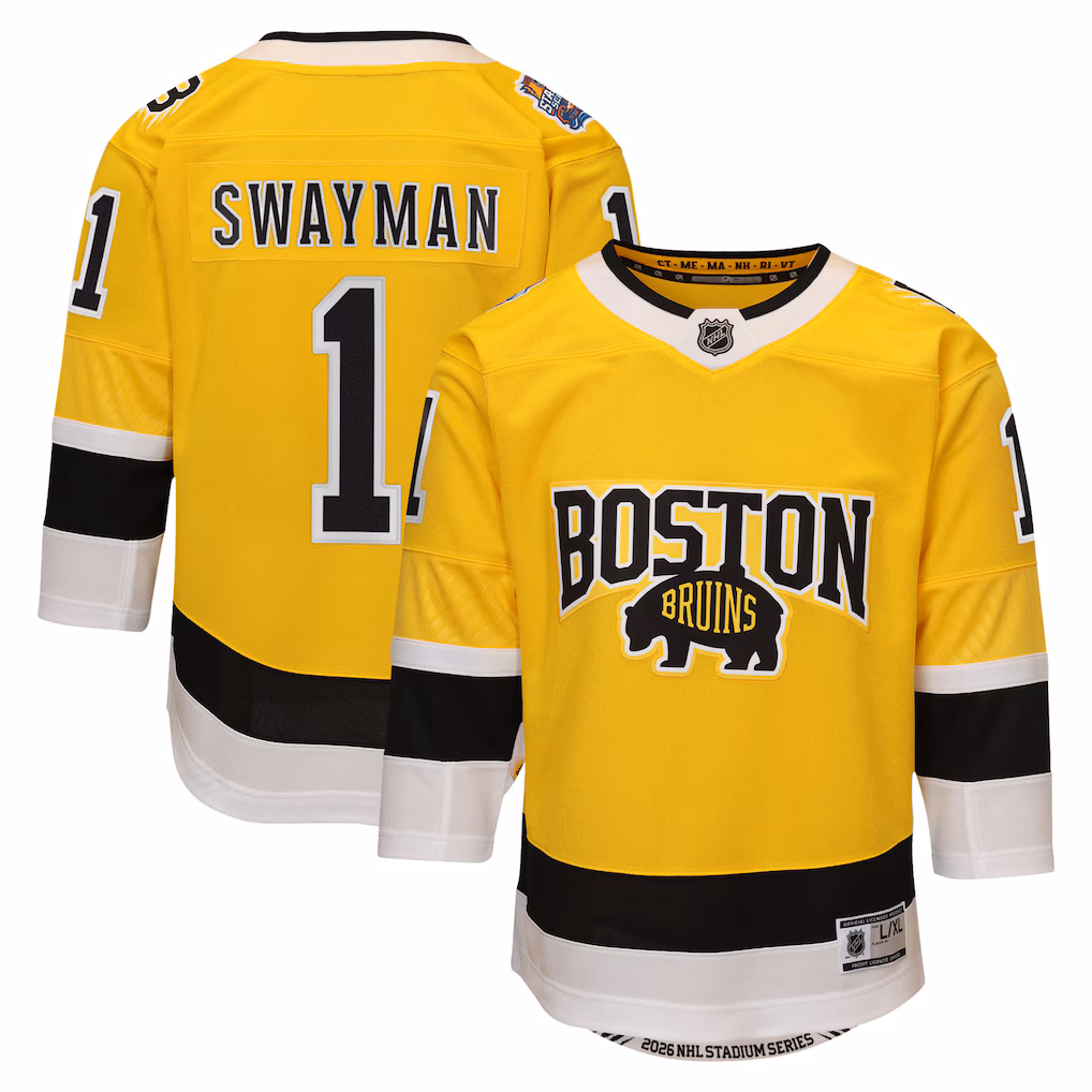 Youth Boston Bruins Jeremy Swayman Outerstuff Gold 2026 NHL Stadium Series Premier Jersey