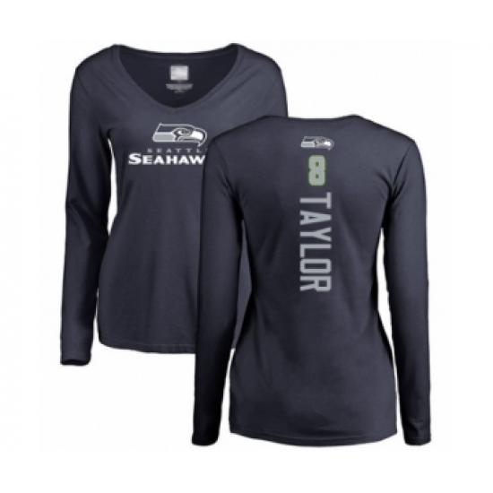 Football Women's Seattle Seahawks #8 Jamar Taylor Navy Blue Backer Long Sleeve T-Shirt