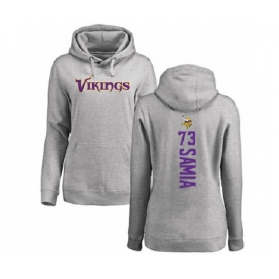 Football Women's Minnesota Vikings #73 Dru Samia Ash Backer Pullover Hoodie