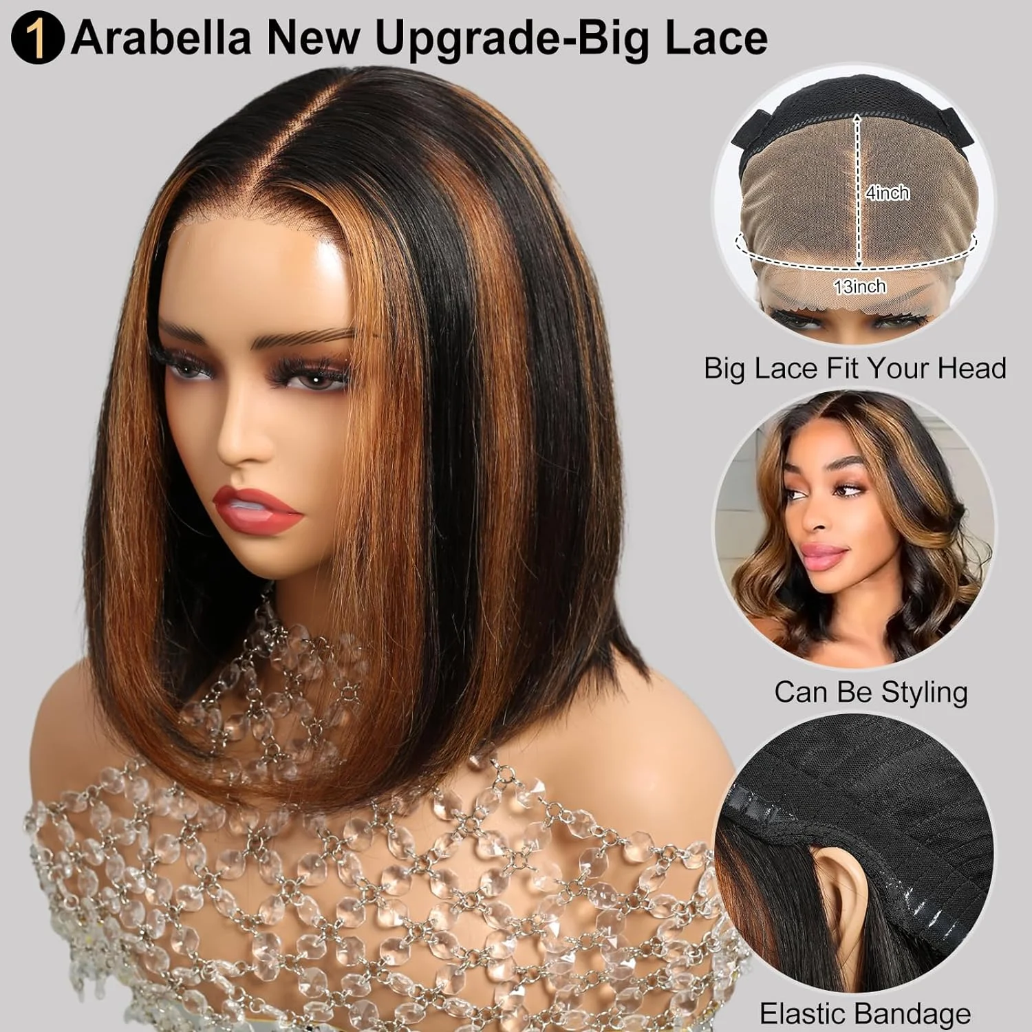 13x4 HD 1B/30 Highlight Bob Wig Ready to Go Glueless Bob Wig Human Hair Ombre Lace Front Wig Human Hair Pre Plucked With Baby Hair Bob Wig Human Hair Lace Frontal Wig 180% Density 10inch - Curated Treasures Market