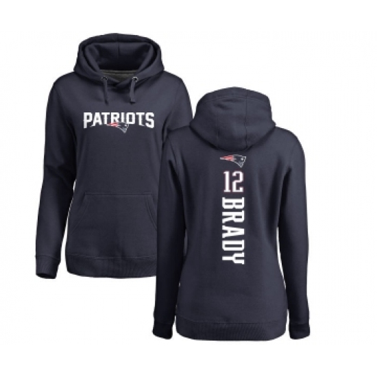 Football Women's New England Patriots #12 Tom Brady Navy Blue Backer Pullover Hoodie