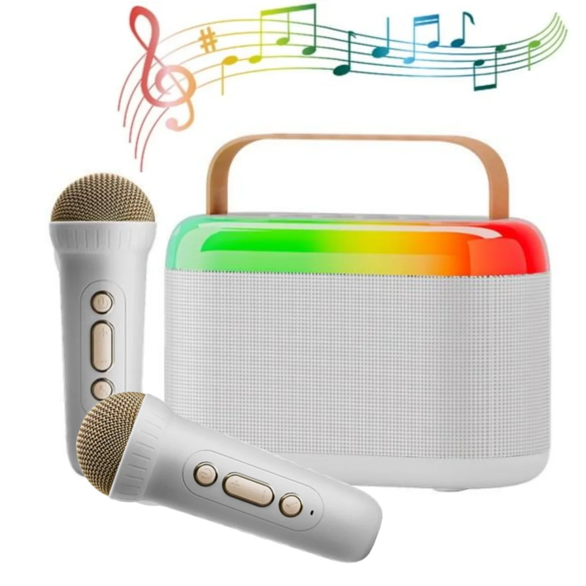 Karaoke Machine with 2 Wireless Mic, Mini Portable Bluetooth Karaoke Singing Speaker with RGB Atmosphere Lights for Kids Adults Home Party - Curated Treasures Market