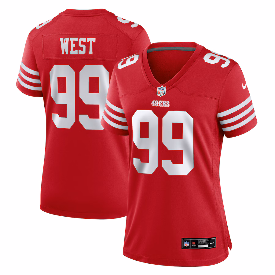 Women's San Francisco 49ers CJ West Nike Scarlet Team Game Jersey