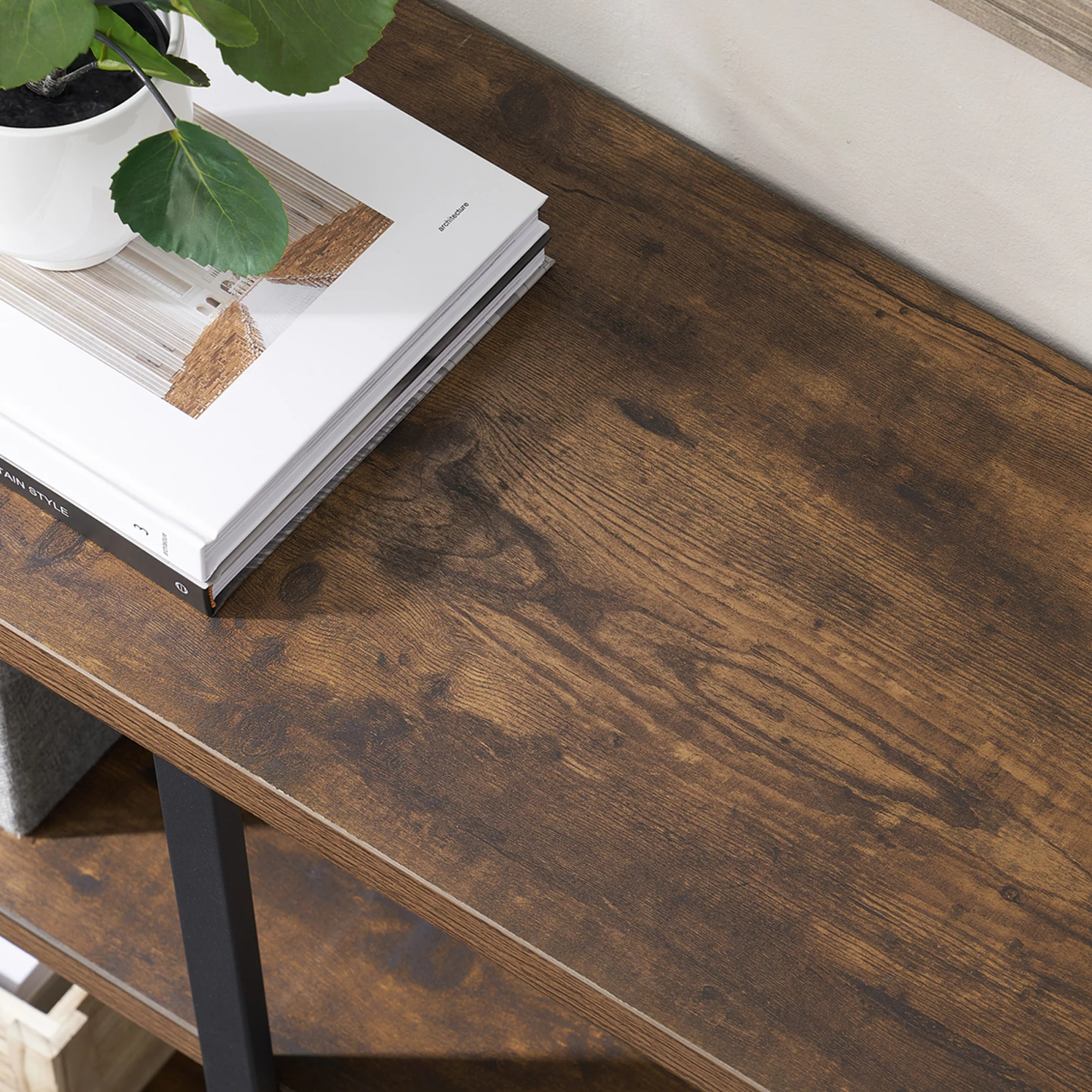 FELLYTN  3-Tier Console Table for Living Room, Industrial Narrow Sofa Table with Storage, 39 Inch Rustic Brown - Curated Treasures Market