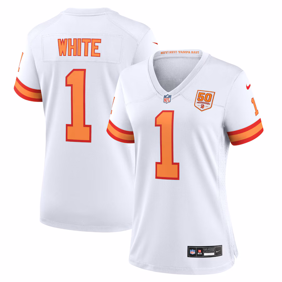 Women's '76 Tampa Bay Buccaneers Rachaad White Nike White 50th Season Game Jersey