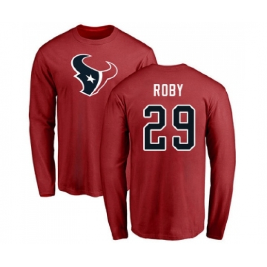 Football Houston Texans #29 Bradley Roby Red Name & Number Logo Long Sleeve T-Shirt