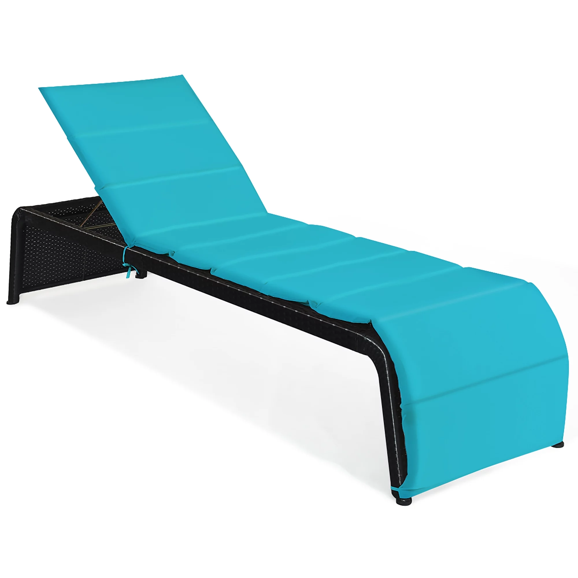 Costway Patio Rattan Lounge Chair Chaise Recliner Back Adjustable Cushioned Turquoise