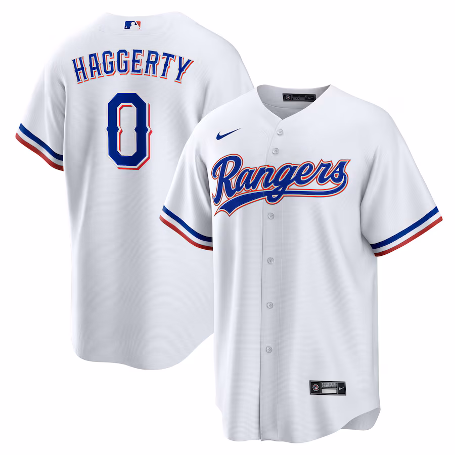 Men's Texas Rangers Sam Haggerty Nike White Home Replica Jersey