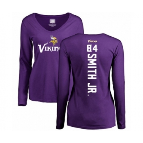 Football Women's Minnesota Vikings #84 Irv Smith Jr. Purple Backer Slim Fit Long Sleeve T-Shirt