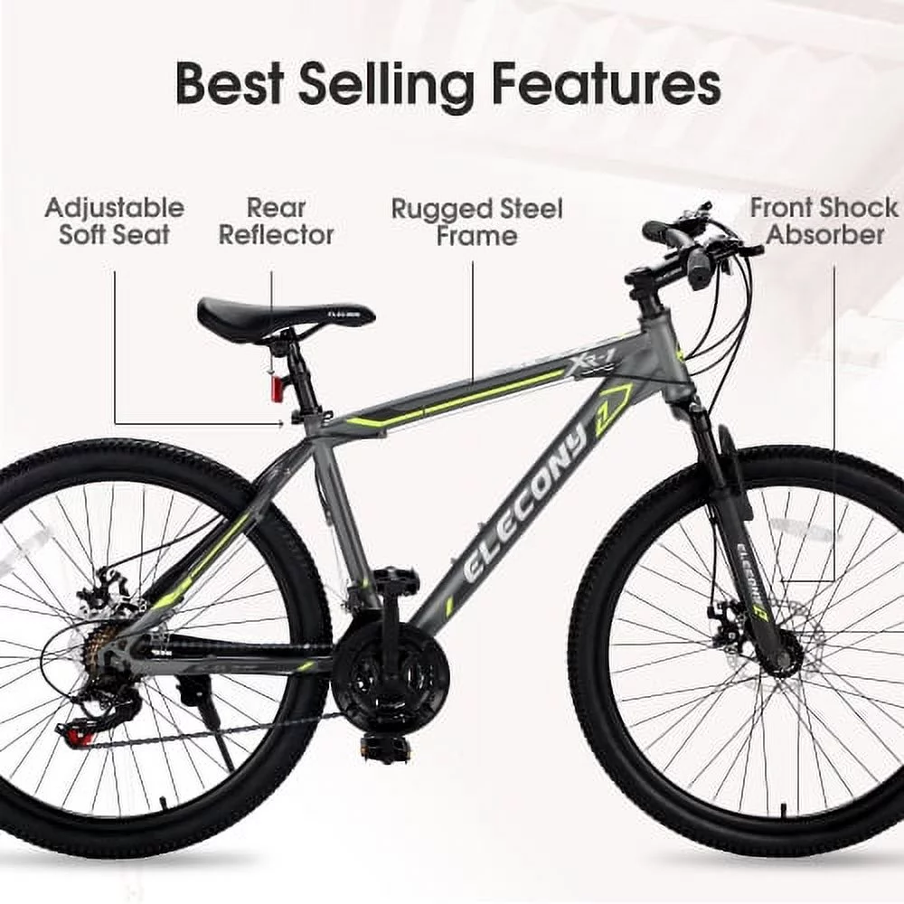 Vebreda 24 Inch 21 Speed Mountain Bike Boys Girls with Daul Disc Brakes and Front Suspension MTB，Gray - Curated Treasures Market