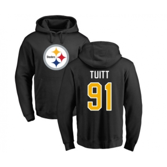 Football Pittsburgh Steelers #91 Stephon Tuitt Black Name & Number Logo Pullover Hoodie