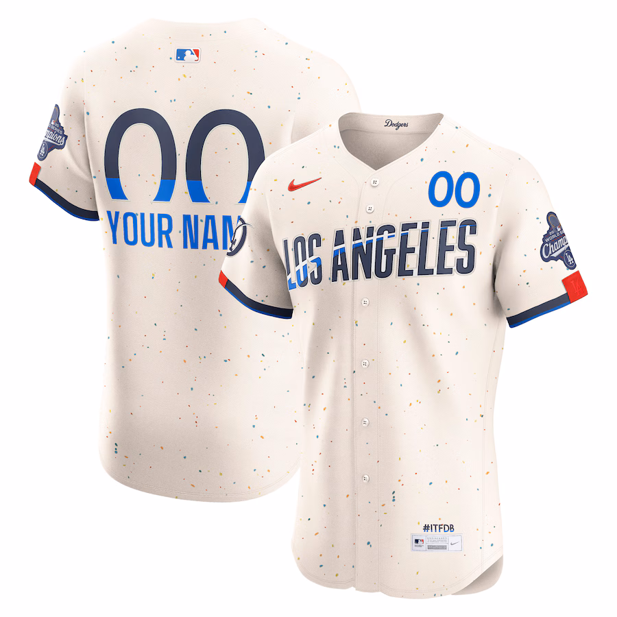 Men's Los Angeles Dodgers Nike Cream 2025 World Series Champions City Connect Elite Custom Jersey