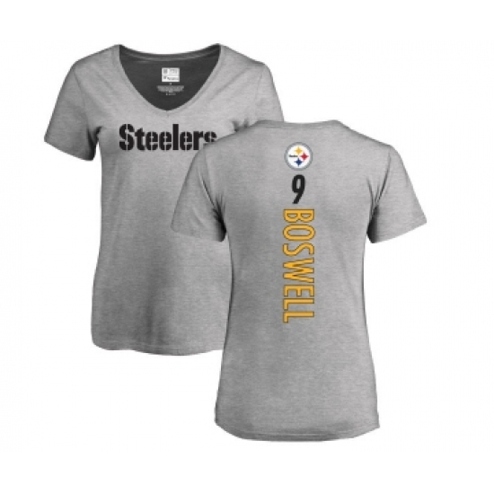 Football Women's Pittsburgh Steelers #9 Chris Boswell Ash Backer V-Neck T-Shirt