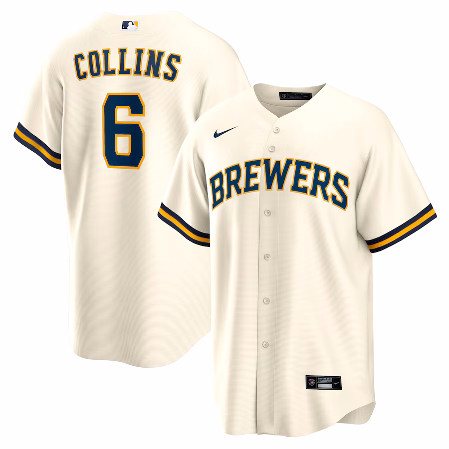 Men's Milwaukee Brewers Isaac Collins Nike Cream Home Replica Jersey
