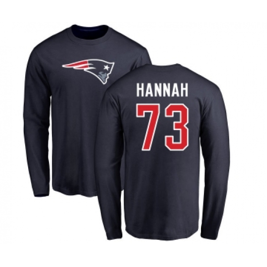 Football New England Patriots #73 John Hannah Navy Blue Name & Number Logo Long Sleeve T-Shirt