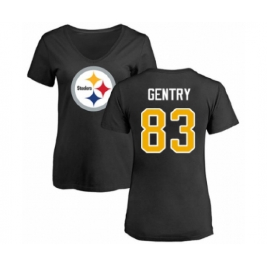 Women's Pittsburgh Steelers #83 Zach Gentry Black Name & Number Logo Slim Fit T-Shirt