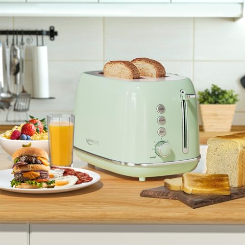 2 Slice Toaster Retro Stainless Steel Toaster with Bagel, Cancel, Defrost Function and 6 Bread Shade Settings Bread Toaster, Extra Wide Slot and Removable Crumb Tray