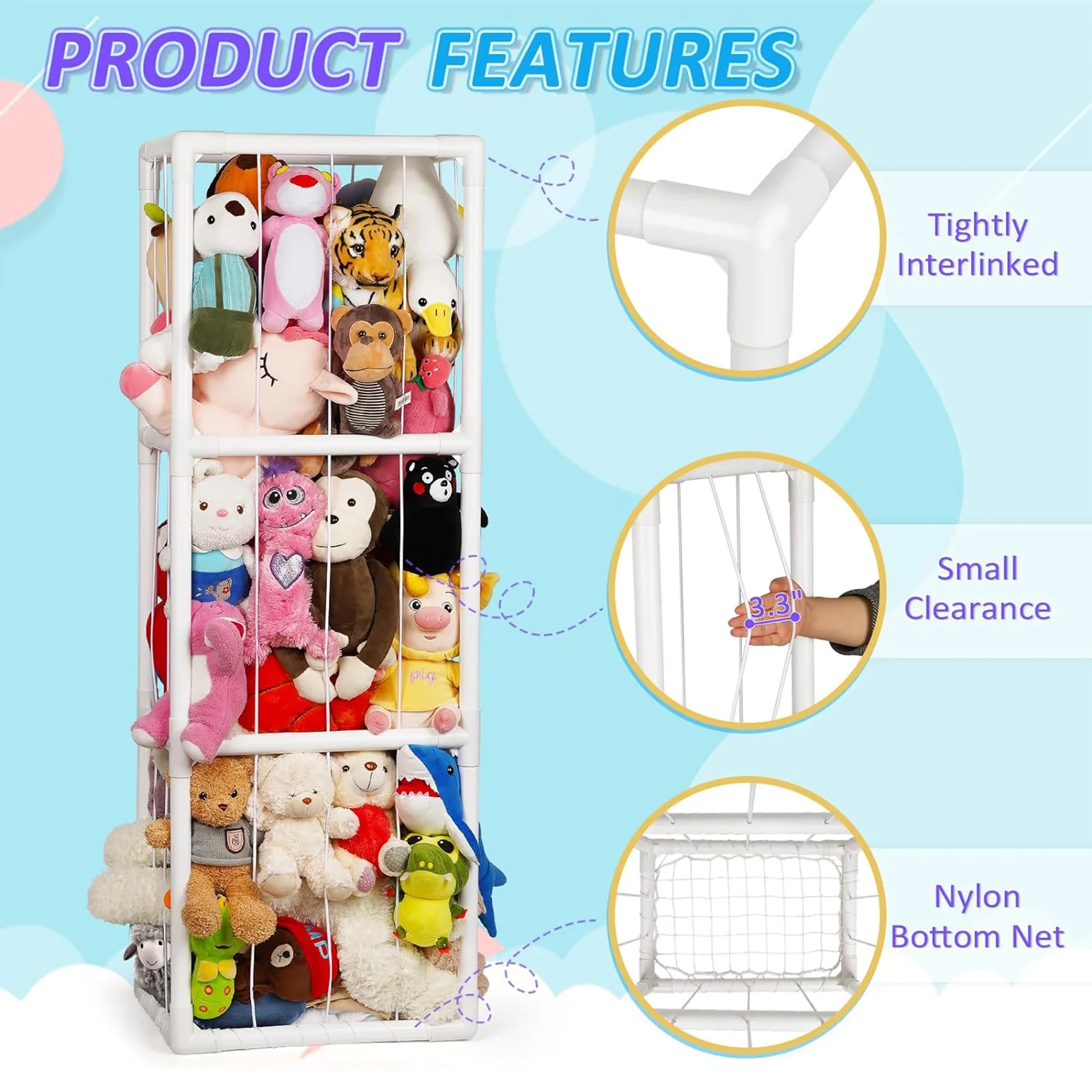Loghot Stuffed Animal Storage Holder, Toy Organizer, PVC Plush Storage Organizer Shelf for Kids Play Room Bedroom, White - Curated Treasures Market