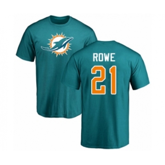 Football Miami Dolphins #21 Eric Rowe Aqua Green Name & Number Logo T-Shirt