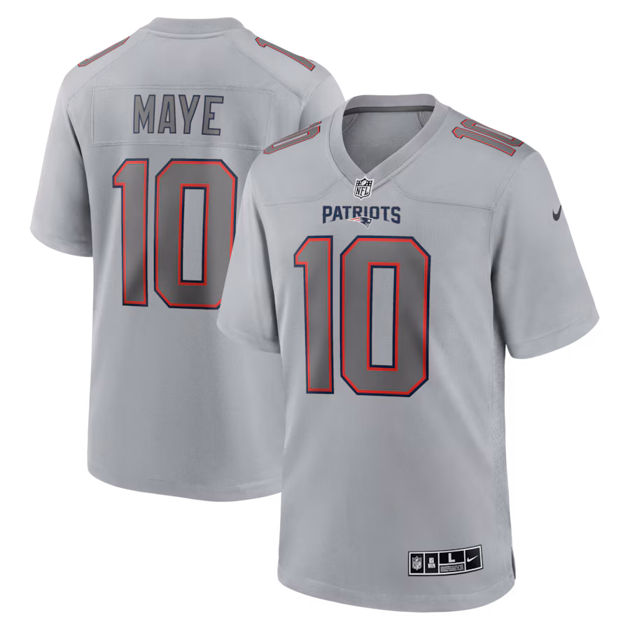 Men's New England Patriots Drake Maye Nike Gray Atmosphere Fashion Game Jersey