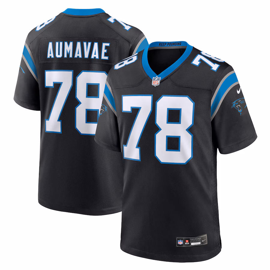 Men's Carolina Panthers Popo Aumavae Nike Black Team Game Jersey