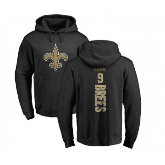 Football New Orleans Saints #9 Drew Brees Black Backer Pullover Hoodie