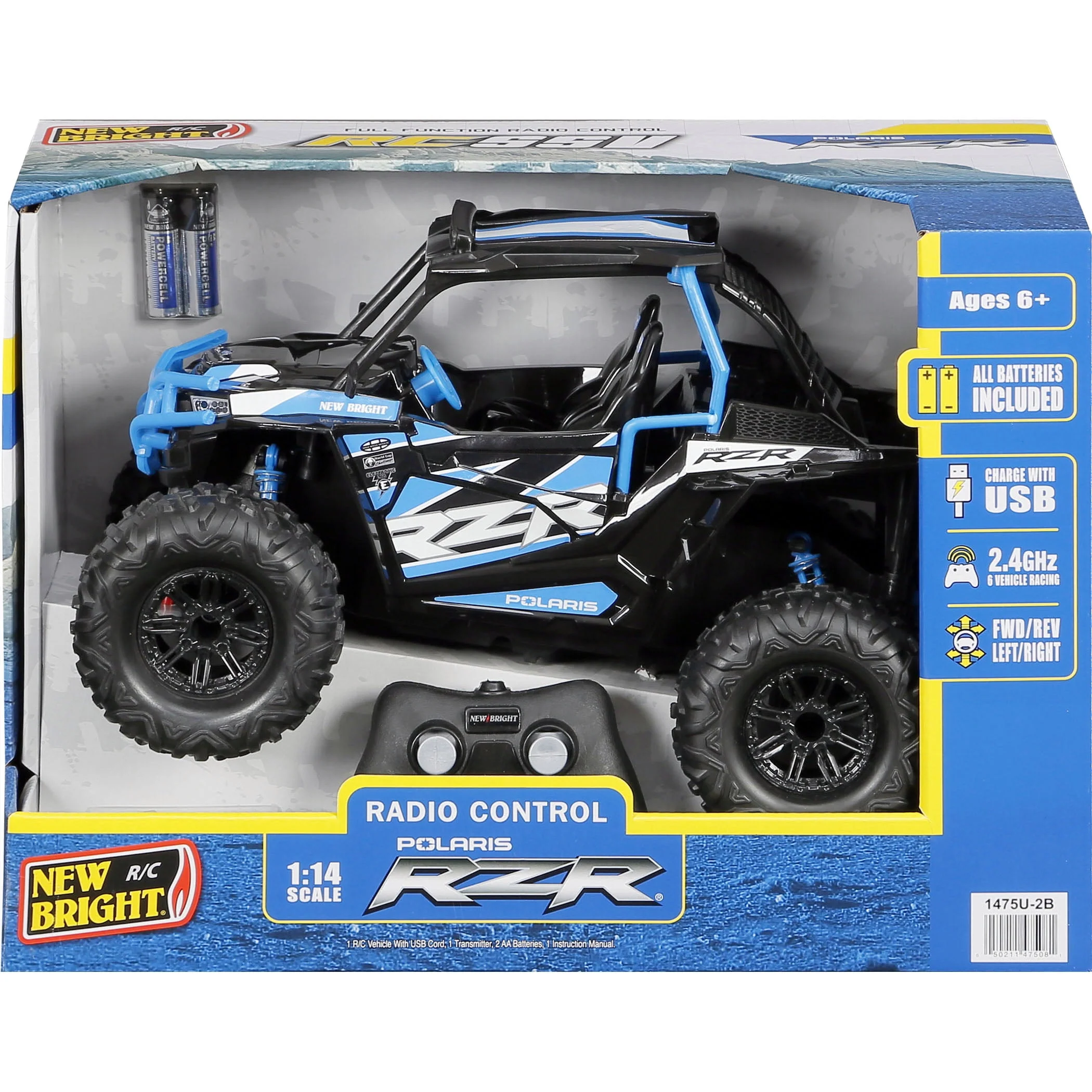New Bright (1:14) Polaris RZR Battery Remote Control Red ATV 2.4GHz USB, 1475U-2R