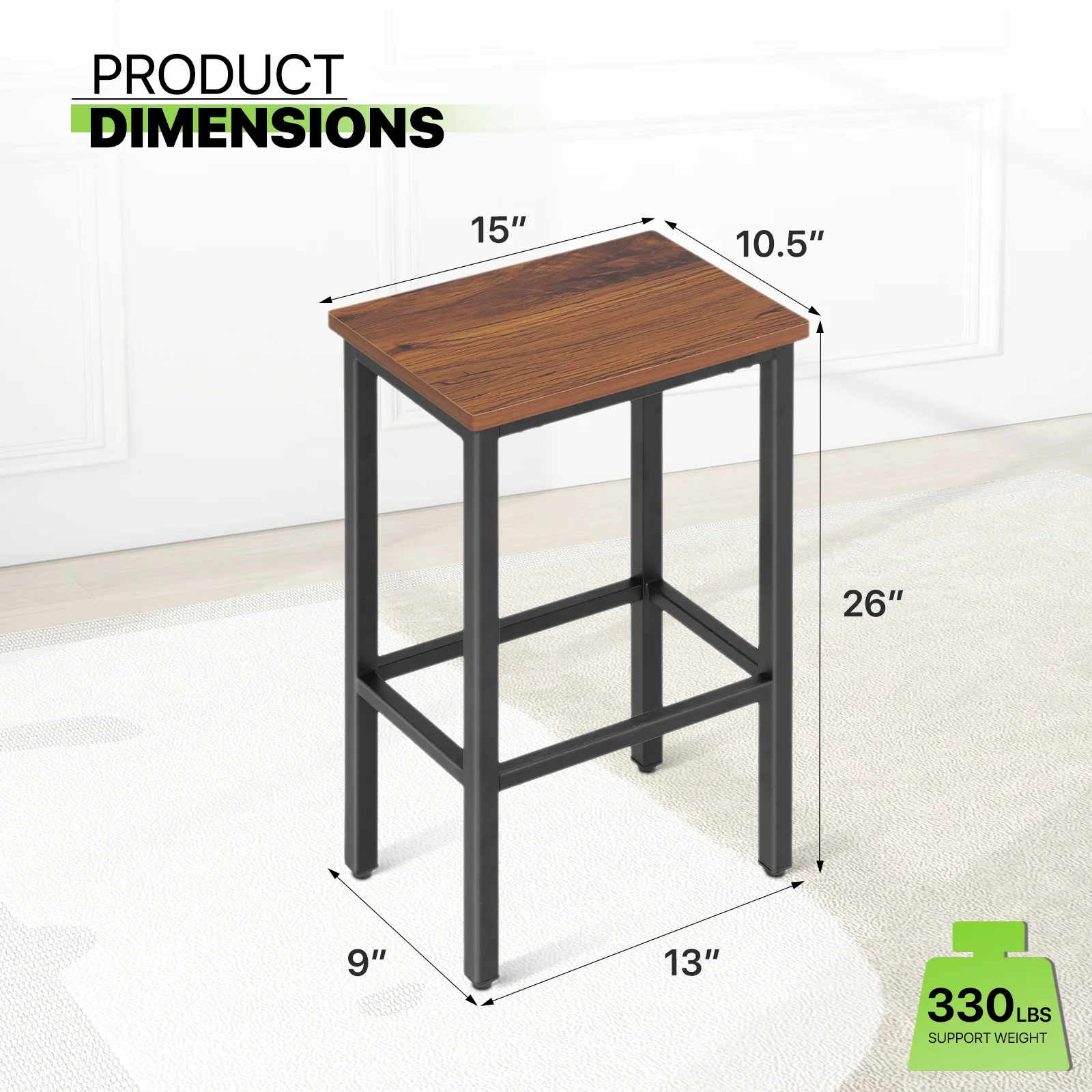 Magshion Counter Height Stool Set of 2, Metal Backless Bar Stools, for Kitchen Dining Room, Rustic Brown - Curated Treasures Market