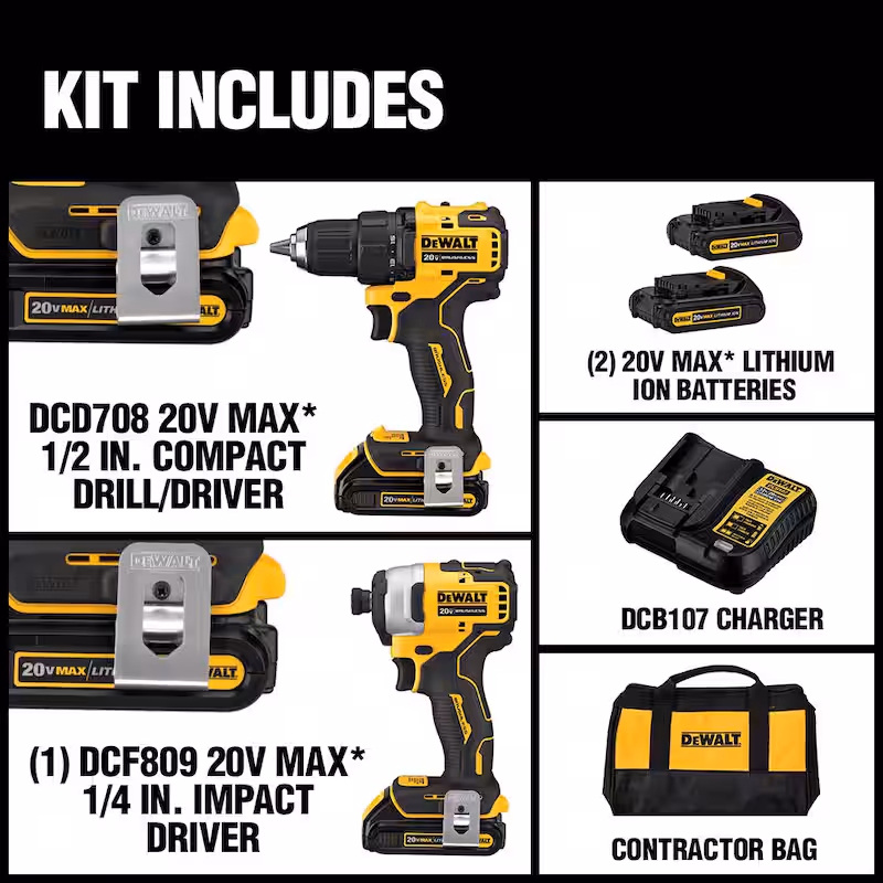 ATOMIC 20V MAX Cordless Brushless Compact Drill/Impact 2 Tool Combo Kit, 20V Impact Wrench, and (2) 1.3Ah Batteries