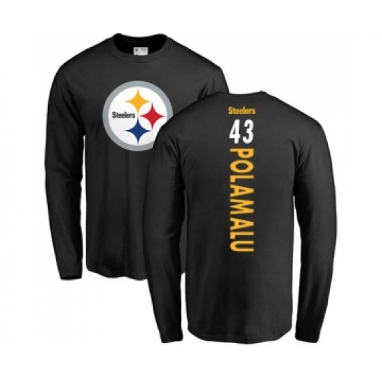 Football Pittsburgh Steelers #43 Troy Polamalu Black Backer Long Sleeve T-Shirt