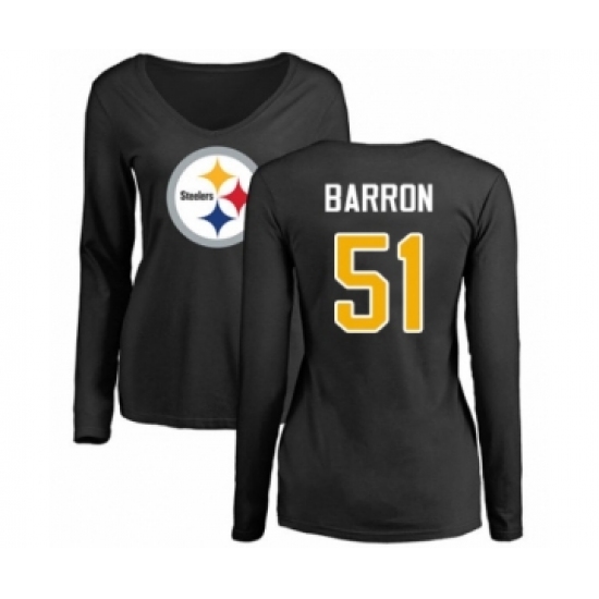 Women's Pittsburgh Steelers #51 Mark Barron Black Name & Number Logo Slim Fit Long Sleeve T-Shirt