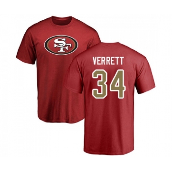 Football San Francisco 49ers #34 Jason Verrett Red Name & Number Logo T-Shirt
