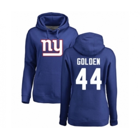 Football Women's New York Giants #44 Markus Golden Royal Blue Name & Number Logo Pullover Hoodie