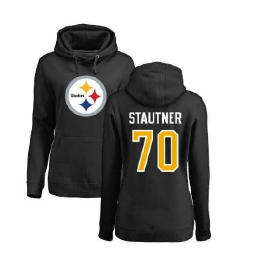 Football Women's Pittsburgh Steelers #70 Ernie Stautner Black Name & Number Logo Pullover Hoodie