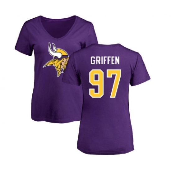Football Women's Minnesota Vikings #97 Everson Griffen Purple Name & Number Logo Slim Fit T-Shirt
