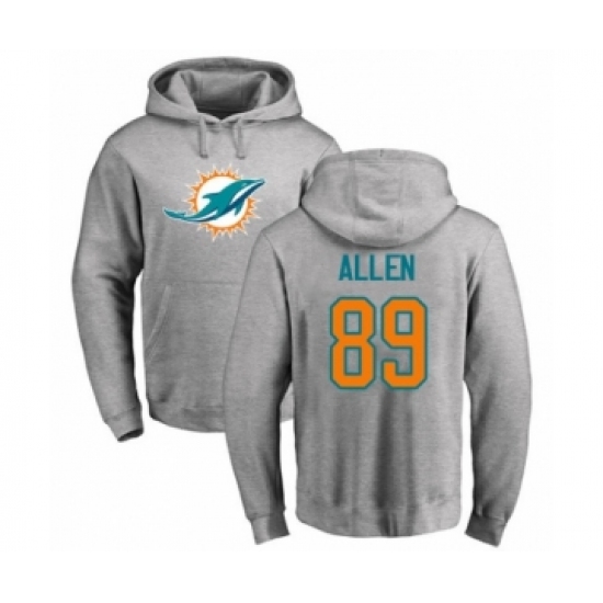 Football Miami Dolphins #89 Dwayne Allen Ash Name & Number Logo Pullover Hoodie