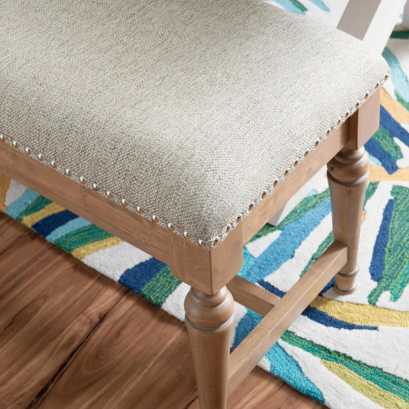Powell Hayes Bench - Natural with Natural Linen Fabric - Curated Treasures Market