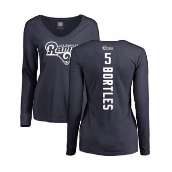 Football Women's Los Angeles Rams #5 Blake Bortles Navy Blue Backer Slim Fit Long Sleeve T-Shirt