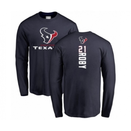 Football Houston Texans #21 Bradley Roby Navy Blue Backer Long Sleeve T-Shirt