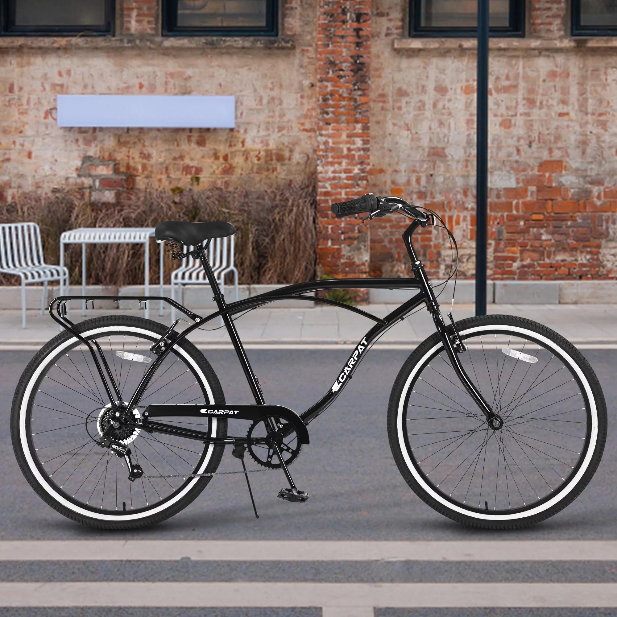 26 inch Cruiser Bike for Men Women, Adult Beach Cruiser Bike with 7 Speed, Black