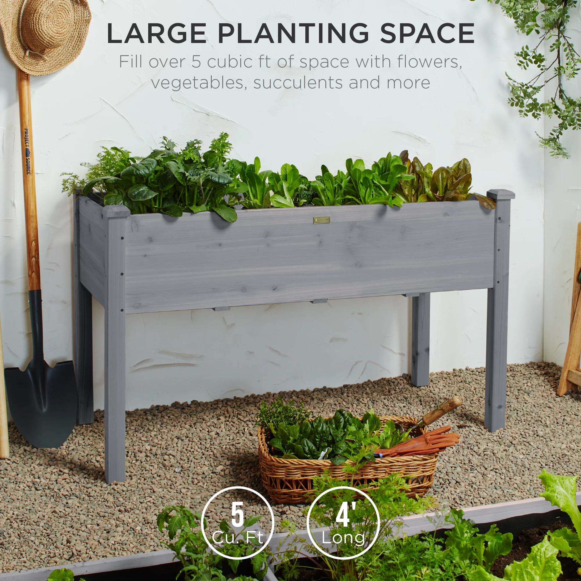 Best Choice Product 48x24x30in Raised Garden Bed, Elevated Wooden Planter for Yard w/ Foot Caps, Liner - Gray - Curated Treasures Market
