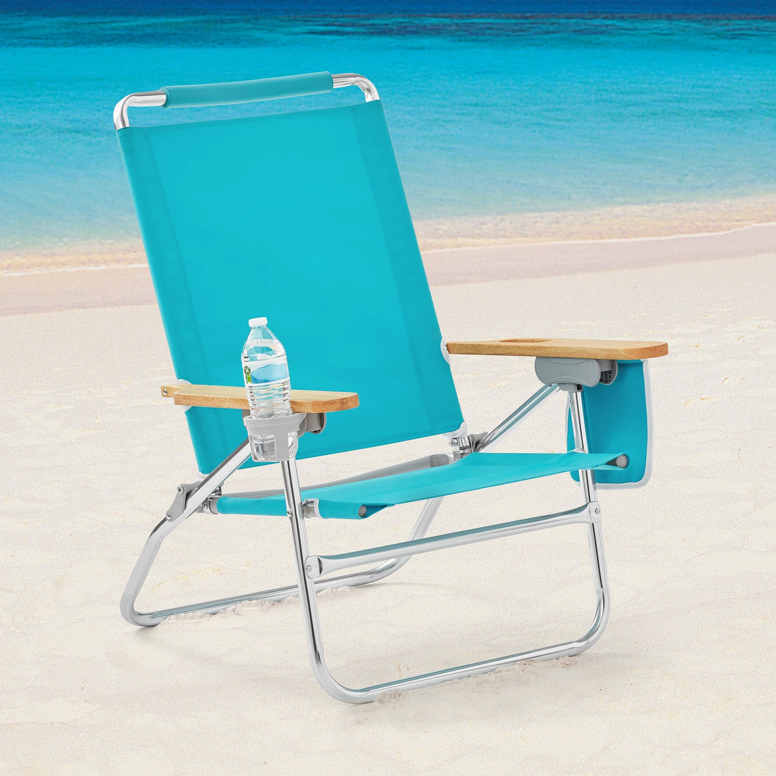 2-Pack Mainstays Wood Arm Reclining Comfort Height Beach Chair, Teal - Curated Treasures Market