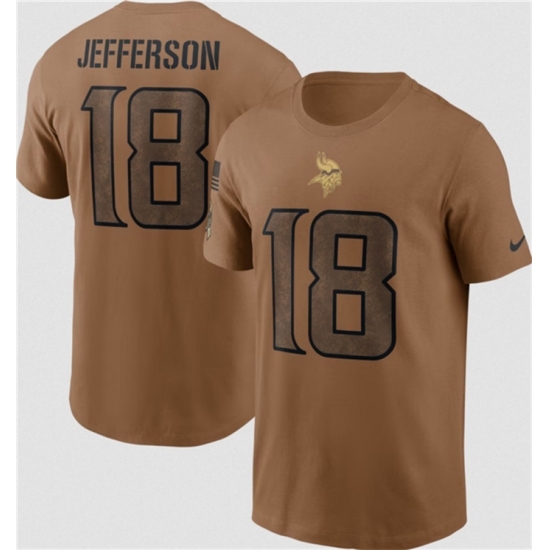 Men's Minnesota Vikings #18 Justin Jefferson 2023 Brown Salute To Service T Shirt