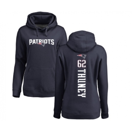 Football Women's New England Patriots #62 Joe Thuney Navy Blue Backer Pullover Hoodie